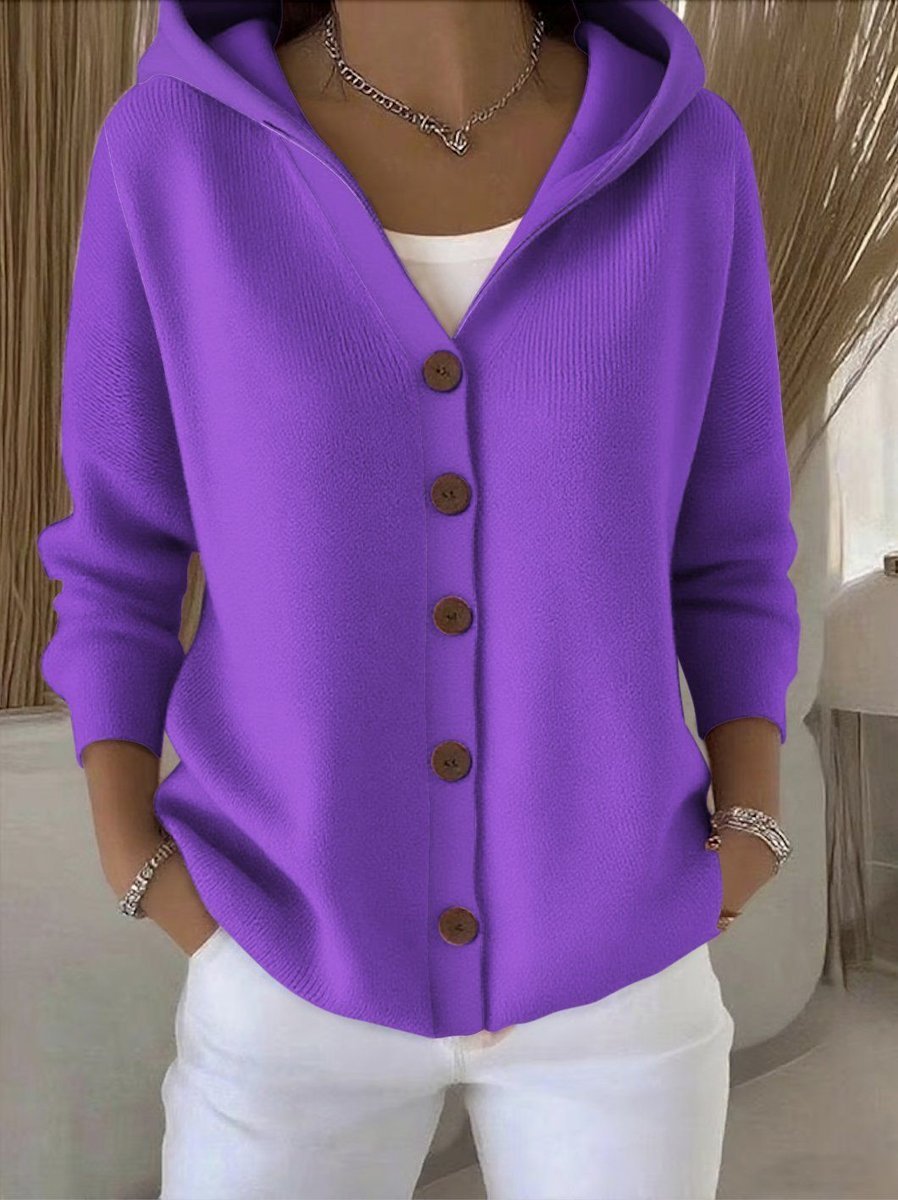 Sophie | Dames Relaxed-Fit Gebreide Cardigan Met Capuchon Knoopsluiting