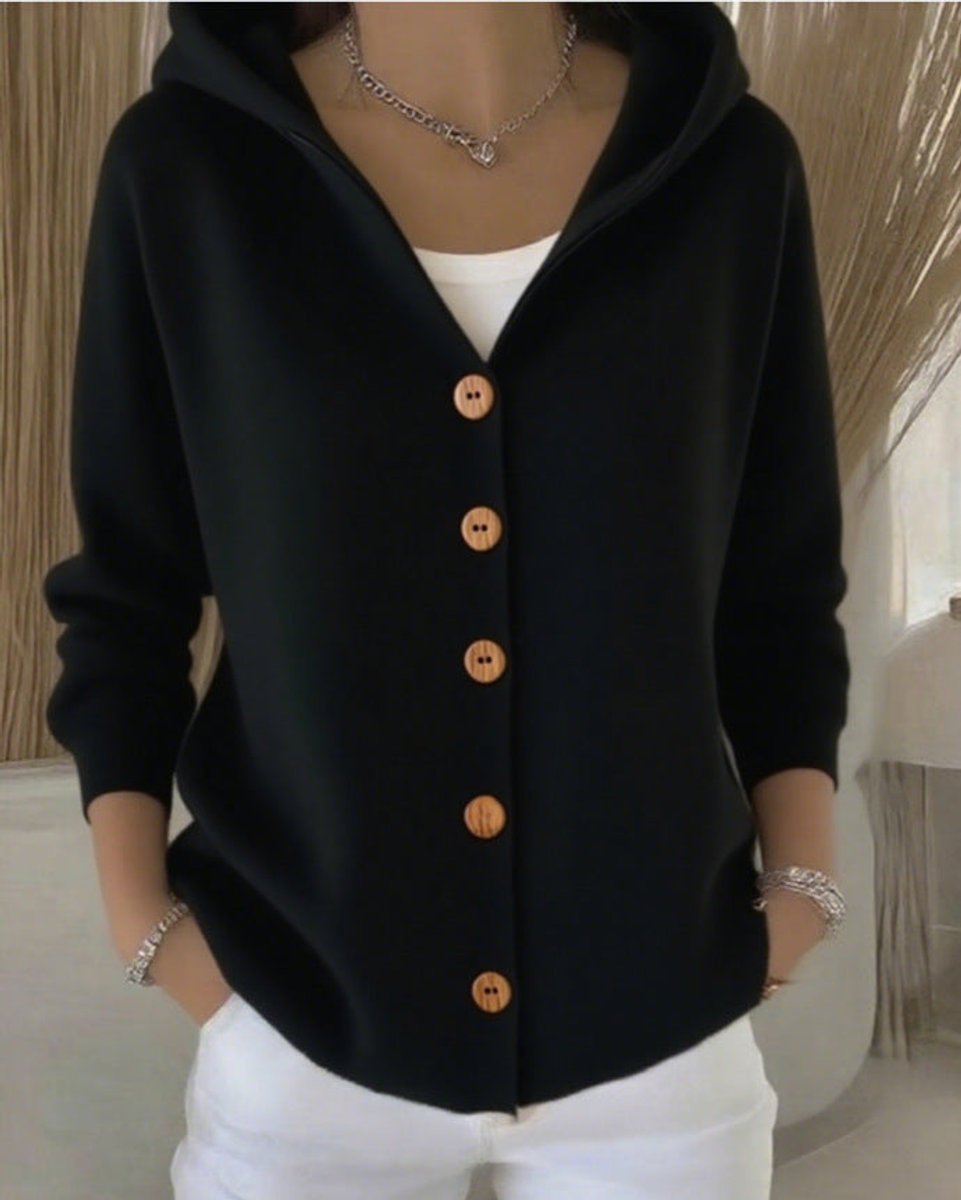 Sophie | Dames Relaxed-Fit Gebreide Cardigan Met Capuchon Knoopsluiting