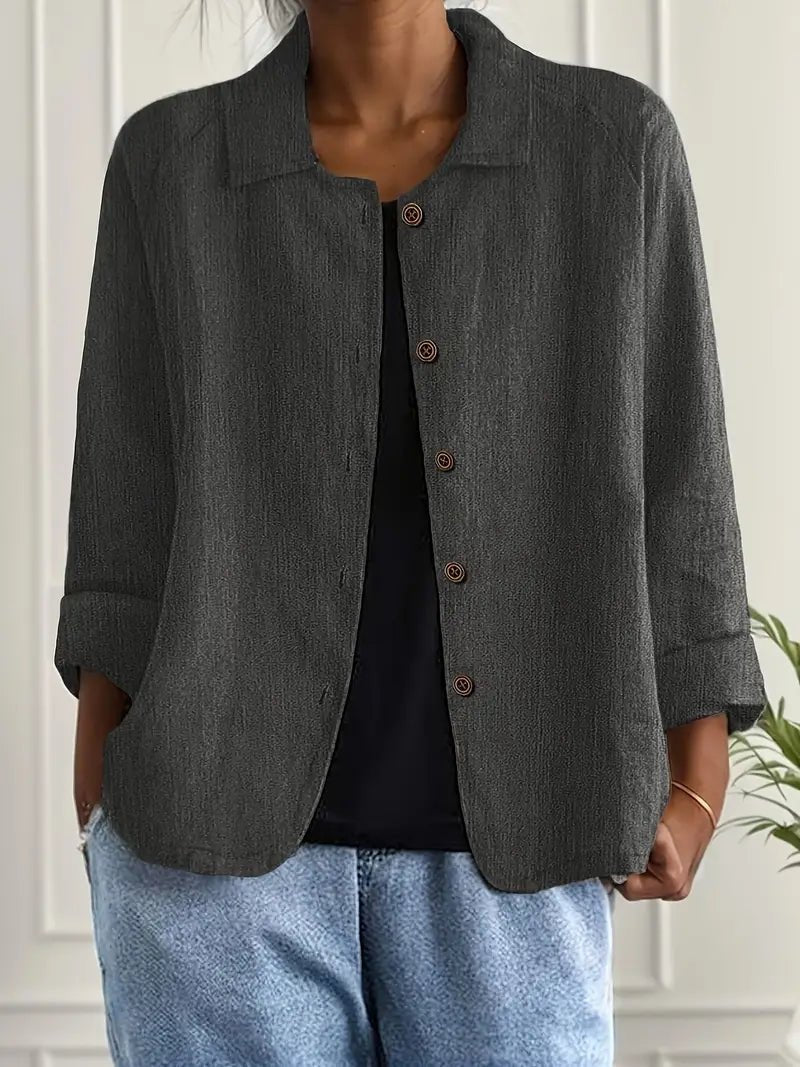 Nina | Dames Relaxed-Fit Gekraagde Knoopsluiting Blazer met Lange Mouwen