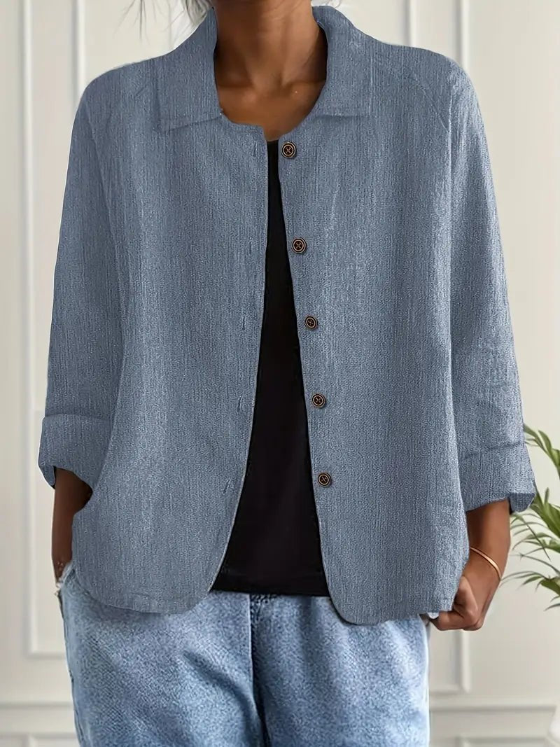 Nina | Dames Relaxed-Fit Gekraagde Knoopsluiting Blazer met Lange Mouwen