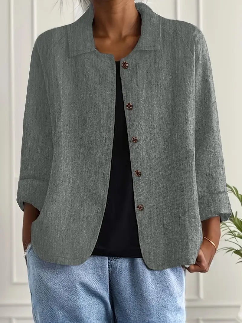 Nina | Dames Relaxed-Fit Gekraagde Knoopsluiting Blazer met Lange Mouwen