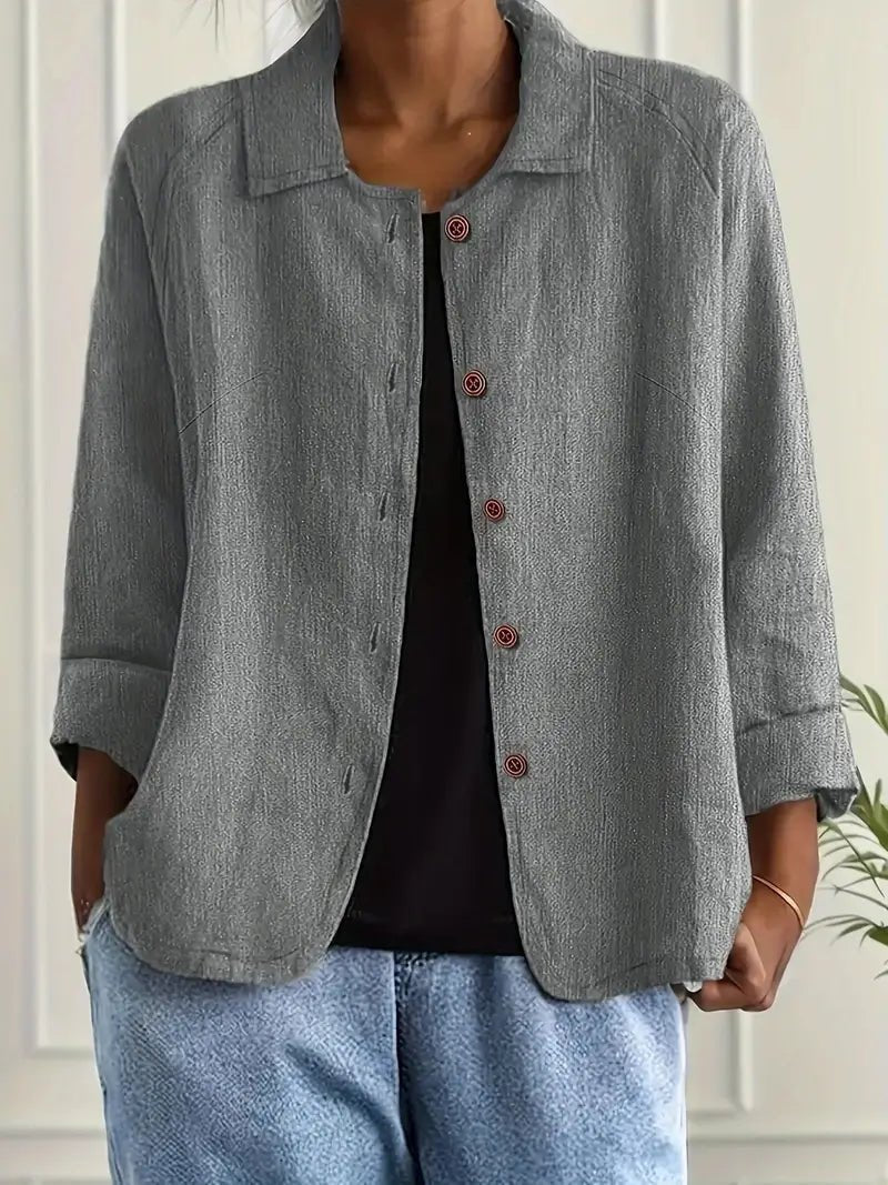 Nina | Dames Relaxed-Fit Gekraagde Knoopsluiting Blazer met Lange Mouwen