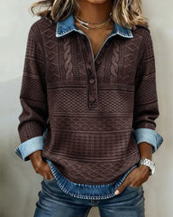Nina | Dames Relaxed-Fit Half-Button Gestructureerde Sweatshirt met Kraag