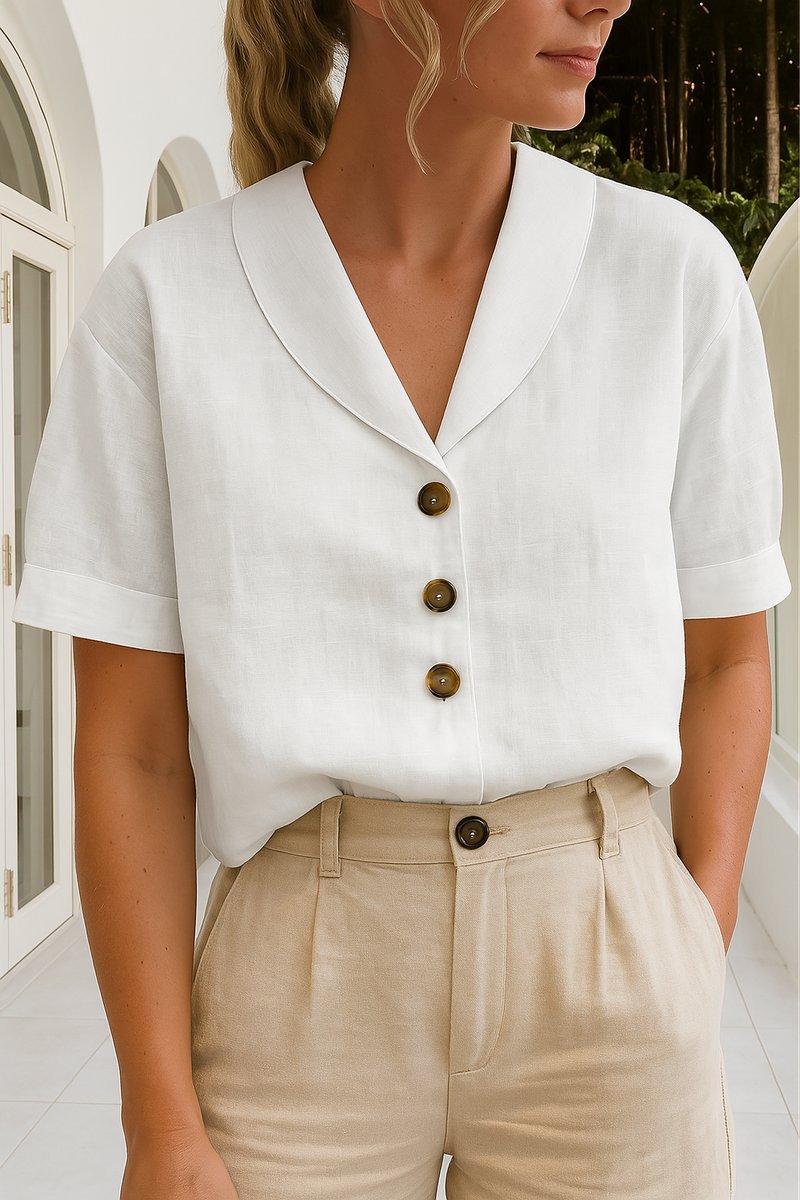 Lieke | Dames Relaxed-Fit Korte Mouw Knoopsluiting Kraag Blouse