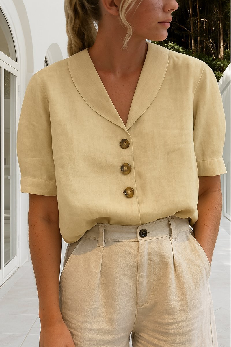Lieke | Dames Relaxed-Fit Korte Mouw Knoopsluiting Kraag Blouse