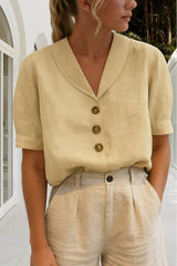Lieke | Dames Relaxed-Fit Korte Mouw Knoopsluiting Kraag Blouse