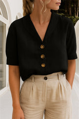 Lieke | Dames Relaxed-Fit Korte Mouw Knoopsluiting Kraag Blouse
