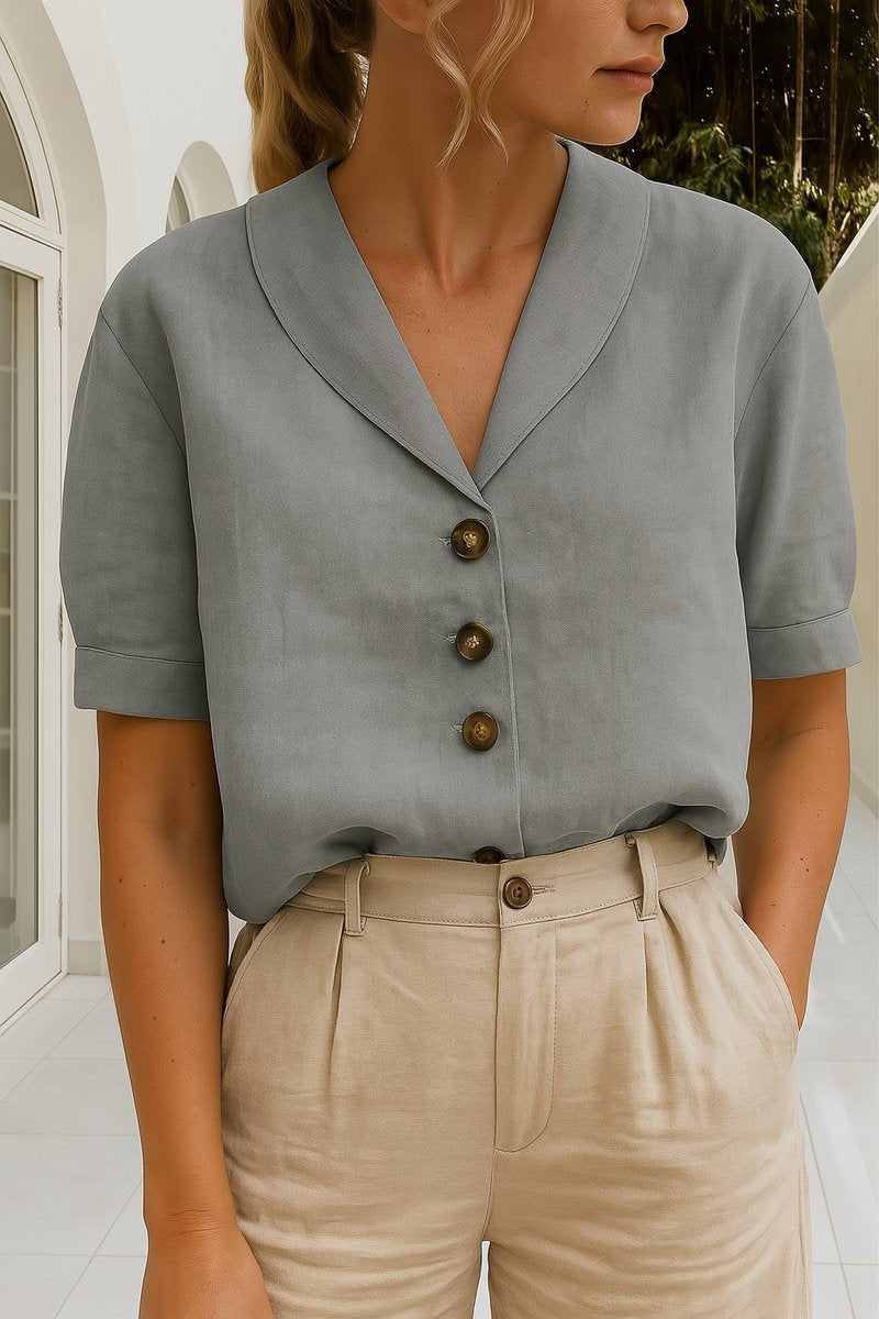 Lieke | Dames Relaxed-Fit Korte Mouw Knoopsluiting Kraag Blouse