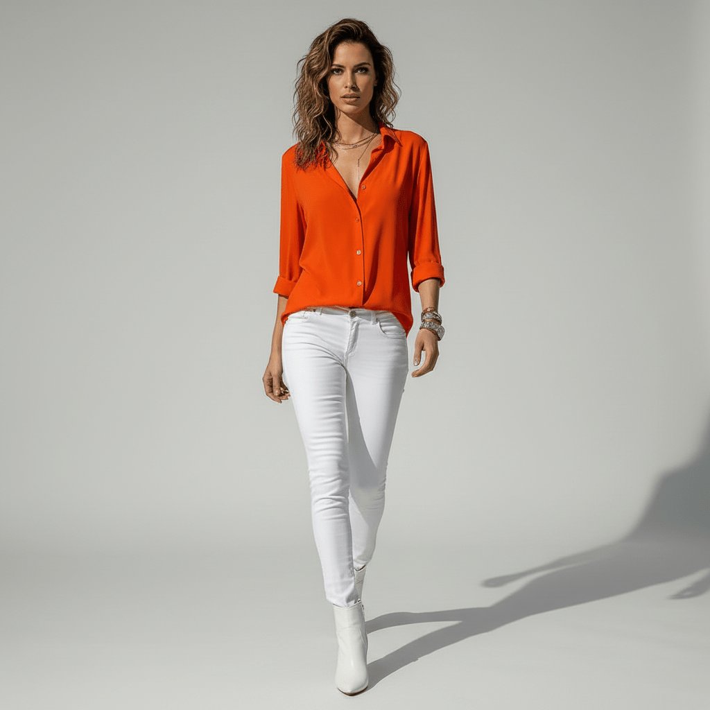 Elin | Dames Relaxed-Fit Lange Mouw Blouse Overhemdkraag Knoopsluiting