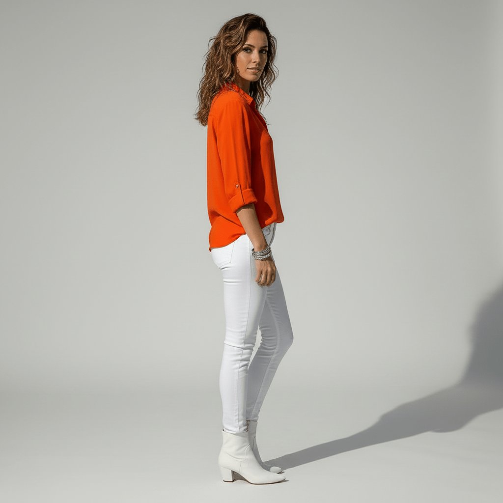 Elin | Dames Relaxed-Fit Lange Mouw Blouse Overhemdkraag Knoopsluiting
