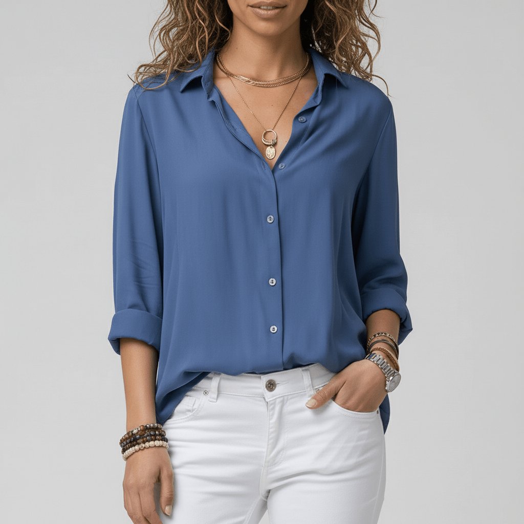 Elin | Dames Relaxed-Fit Lange Mouw Blouse Overhemdkraag Knoopsluiting