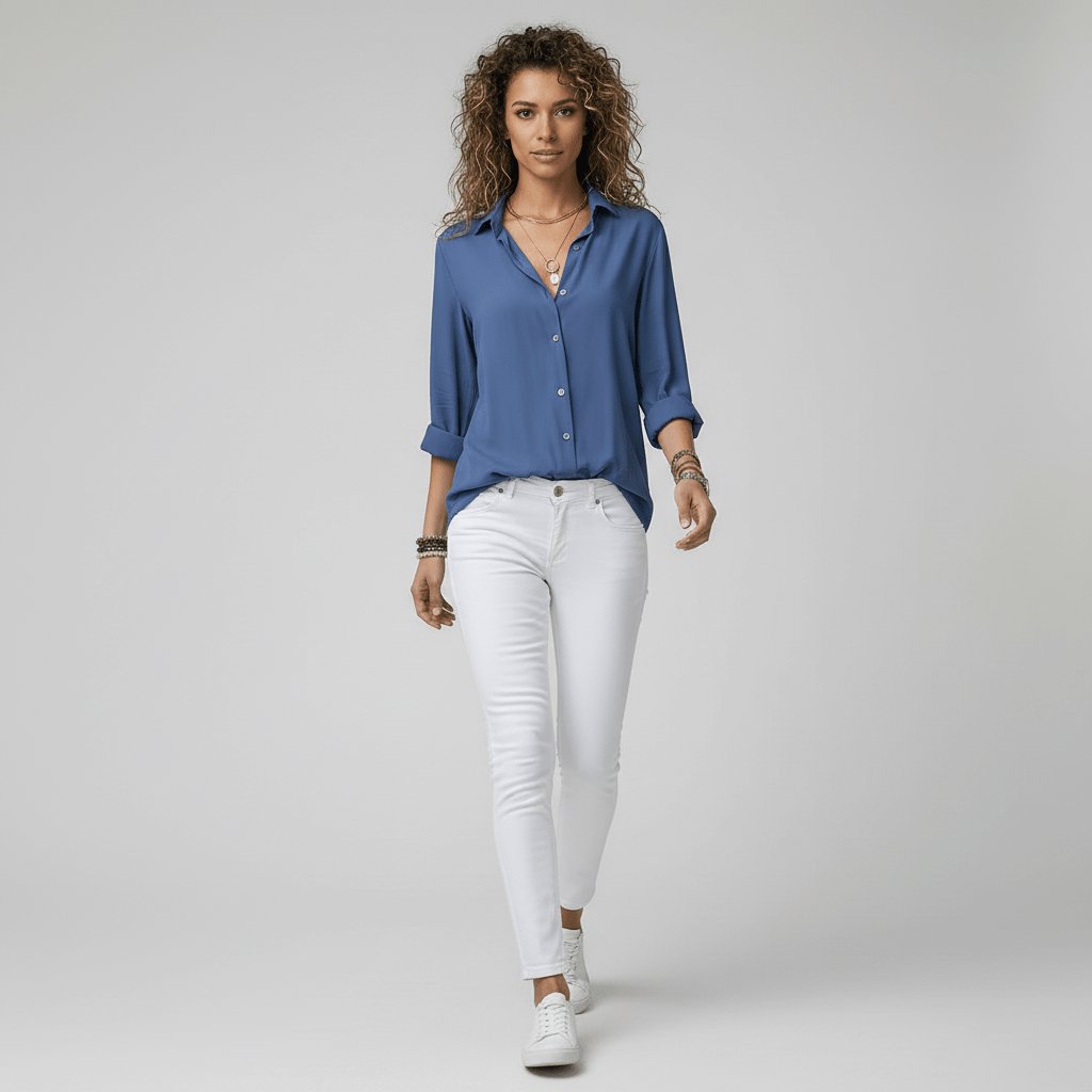 Elin | Dames Relaxed-Fit Lange Mouw Blouse Overhemdkraag Knoopsluiting