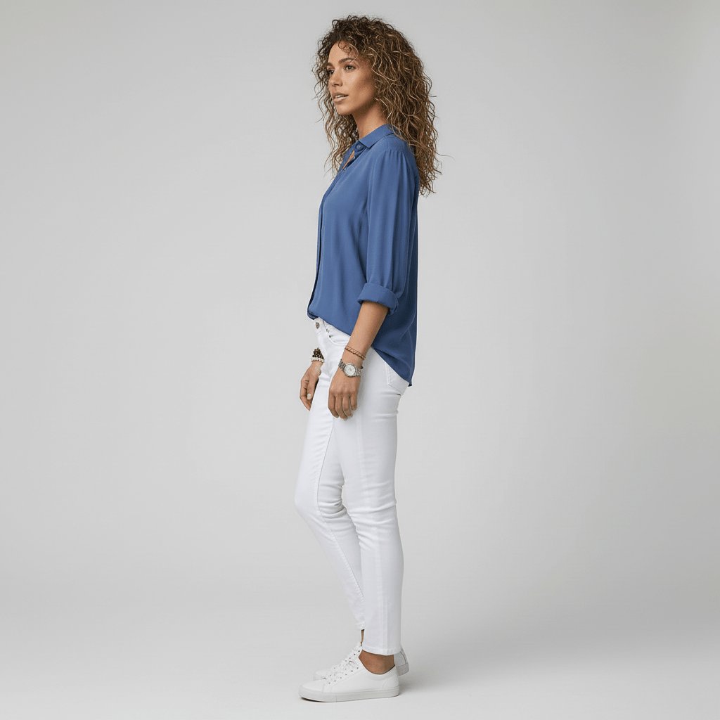Elin | Dames Relaxed-Fit Lange Mouw Blouse Overhemdkraag Knoopsluiting