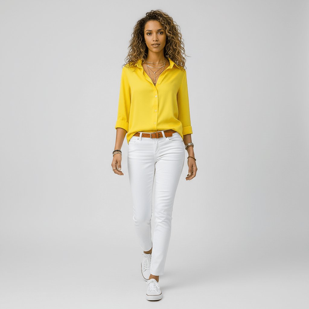 Elin | Dames Relaxed-Fit Lange Mouw Blouse Overhemdkraag Knoopsluiting