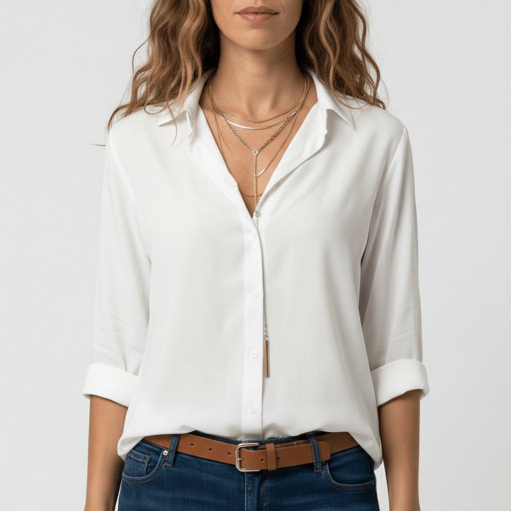 Elin | Dames Relaxed-Fit Lange Mouw Blouse Overhemdkraag Knoopsluiting