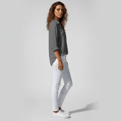 Elin | Dames Relaxed-Fit Lange Mouw Blouse Overhemdkraag Knoopsluiting