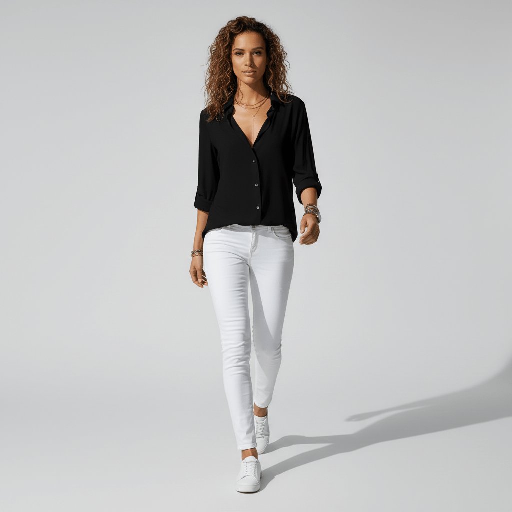 Elin | Dames Relaxed-Fit Lange Mouw Blouse Overhemdkraag Knoopsluiting