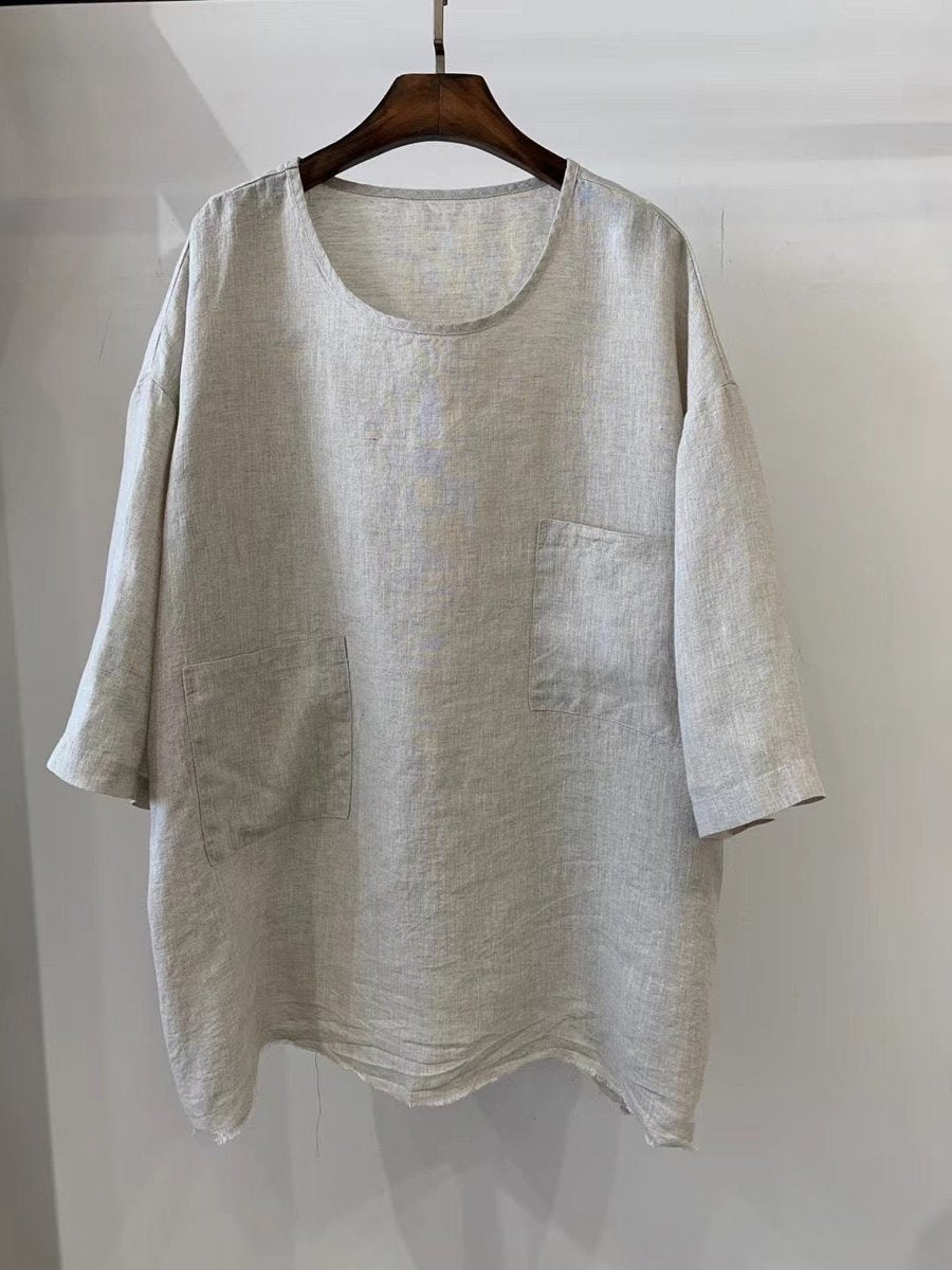 Sophie | Dames Relaxed-Fit Linnen Tunic met Opgestikte Zakken