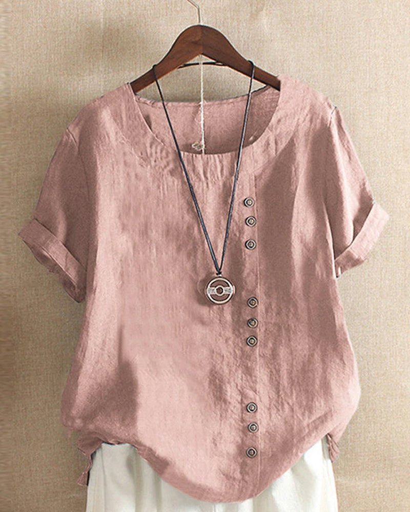Elin | Dames Relaxed-Fit Linnen Tuniek Top met Knopendetail