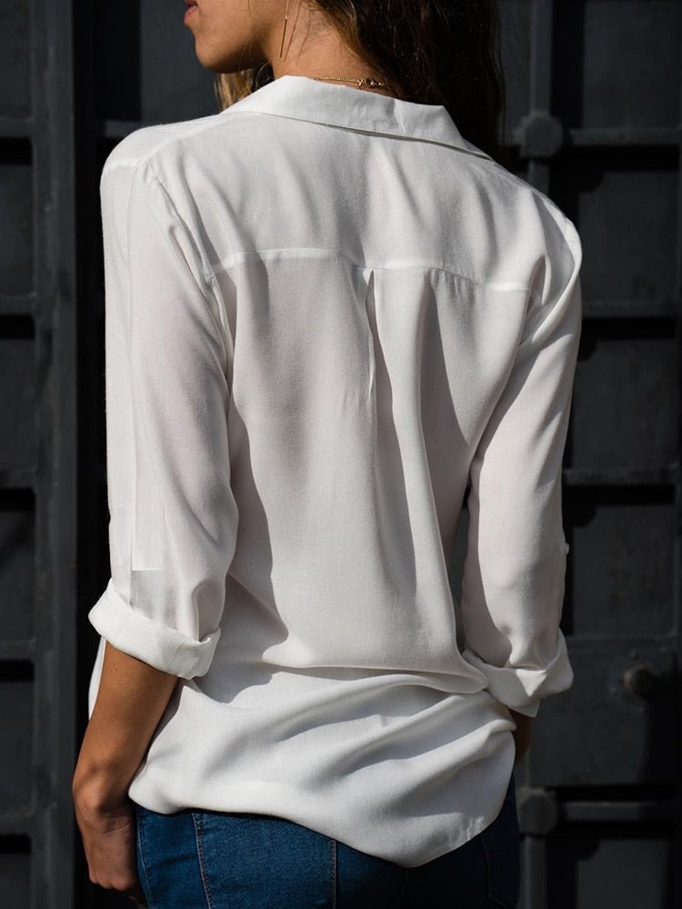 Yara | Dames Relaxed-Fit Luchtige Knoop Blouse met Oprolbare Mouwen