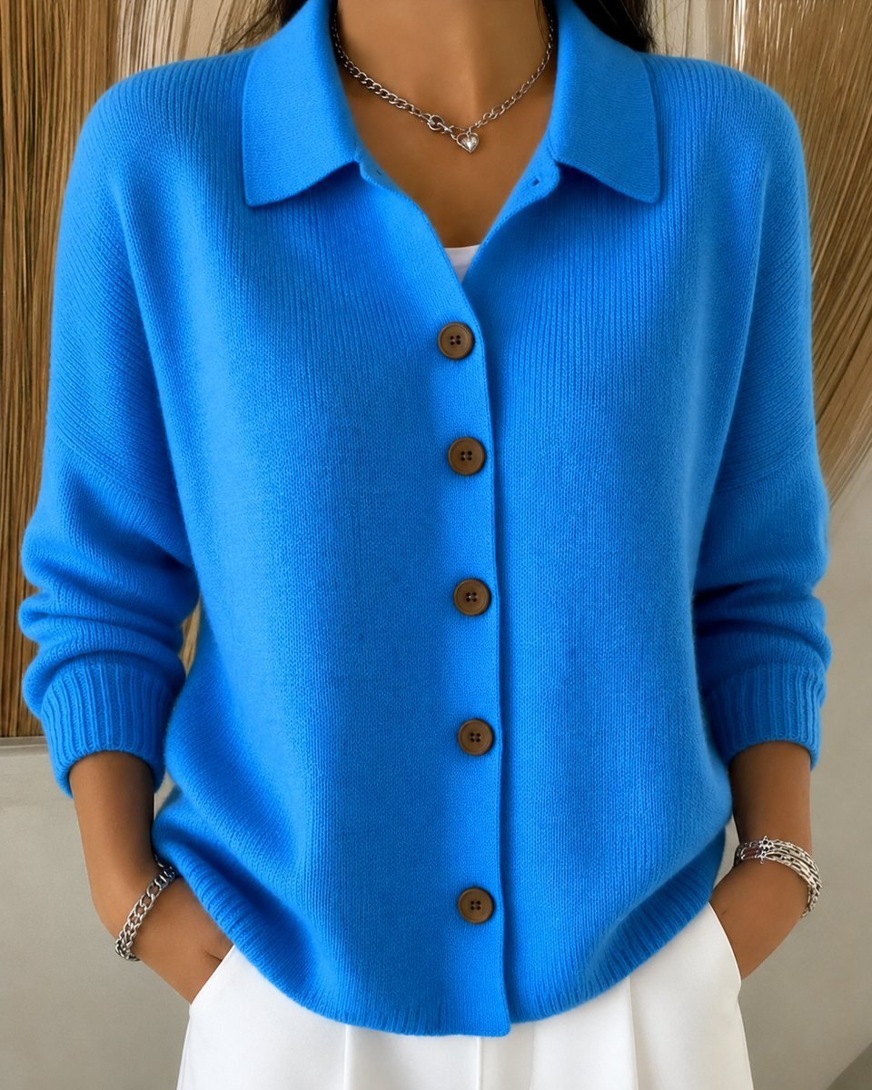Tessa | Dames Relaxed-Fit Polokraag Knoopsluiting Gebreide Cardigan