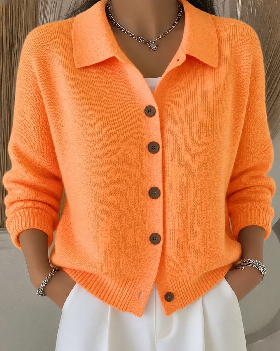 Tessa | Dames Relaxed-Fit Polokraag Knoopsluiting Gebreide Cardigan