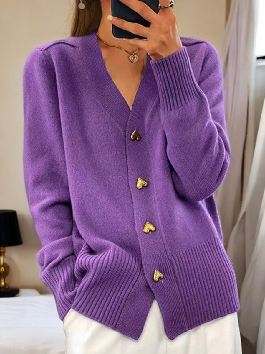 Olivia | Dames Relaxed-Fit V-Hals Gebreide Cardigan Gouden Hartknopen