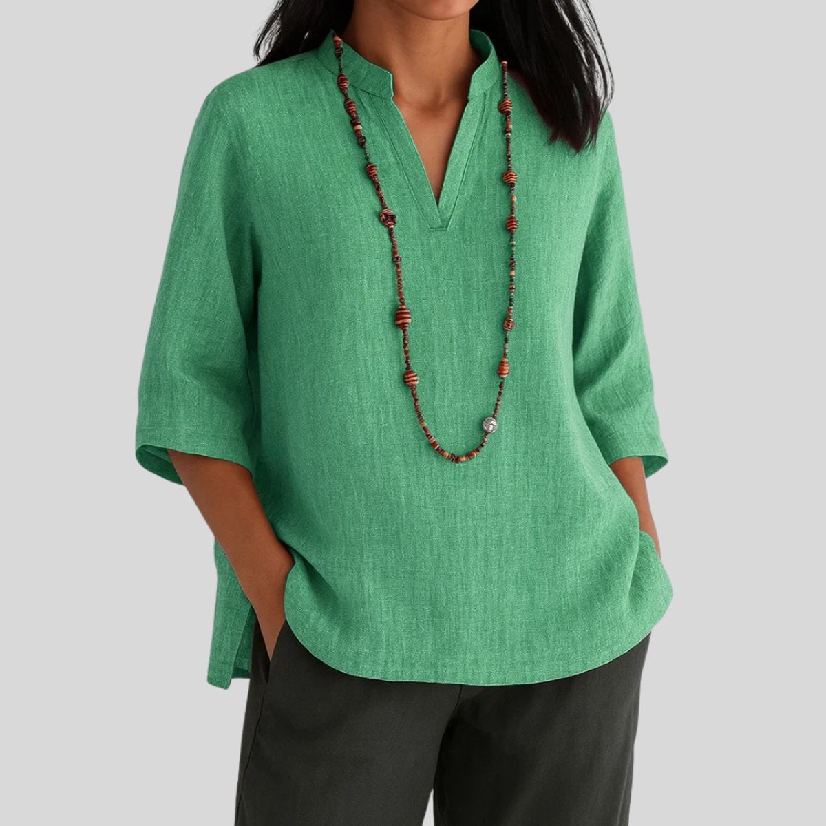 Femke | Dames Relaxed-Fit V-Hals Linnen Tunic met Driekwart Mouw