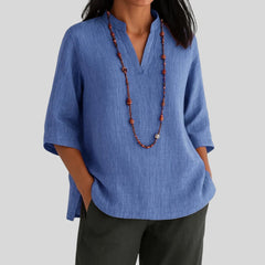 Femke | Dames Relaxed-Fit V-Hals Linnen Tunic met Driekwart Mouw