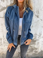 Sophie | Dames Ribfluwelen Ritssluiting Hoodie Gewatteerde Jas