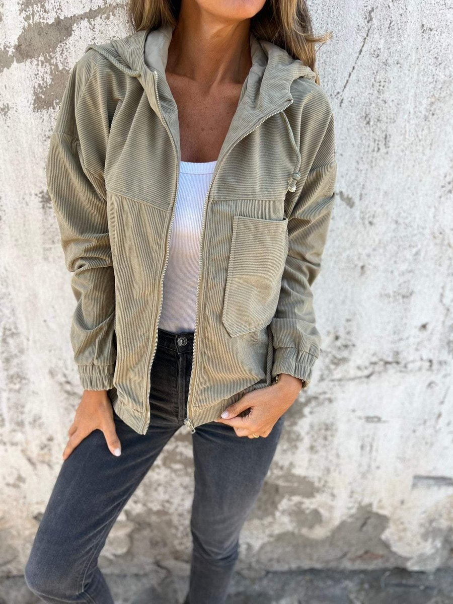 Sophie | Dames Ribfluwelen Ritssluiting Hoodie Gewatteerde Jas