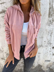 Sophie | Dames Ribfluwelen Ritssluiting Hoodie Gewatteerde Jas