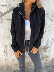 Sophie | Dames Ribfluwelen Ritssluiting Hoodie Gewatteerde Jas