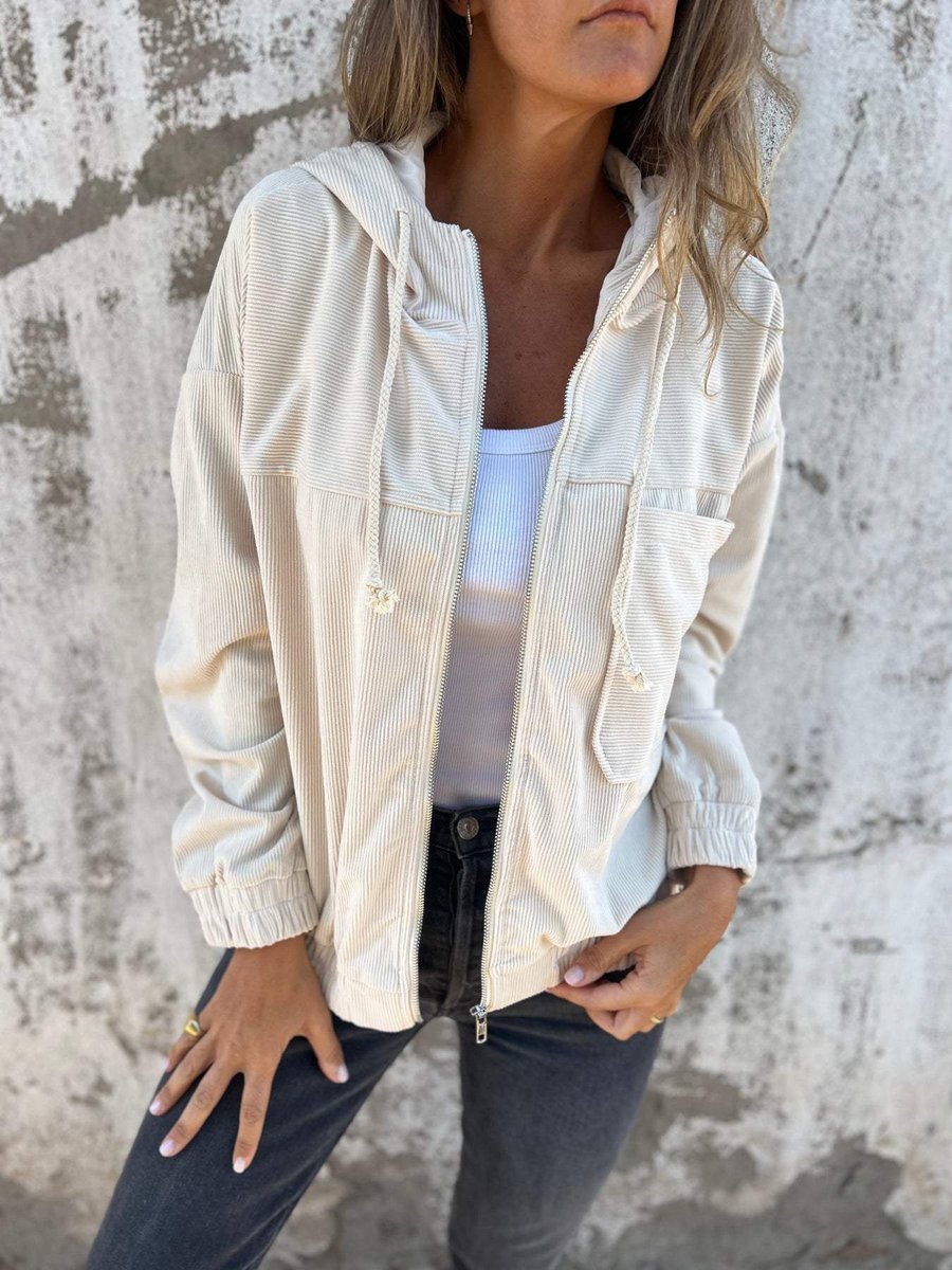 Sophie | Dames Ribfluwelen Ritssluiting Hoodie Gewatteerde Jas