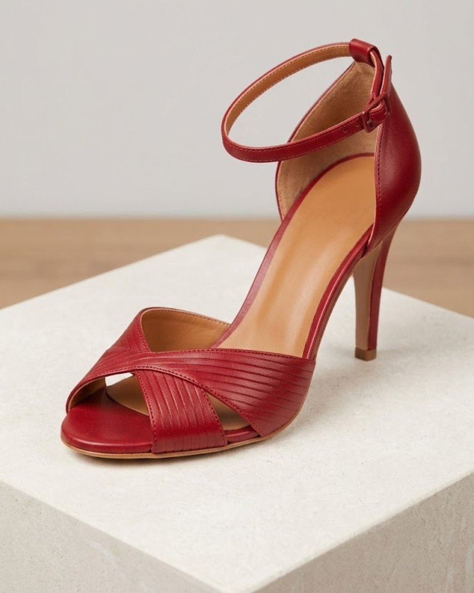 Emma | Dames Rode Stiletto Enkelband Comfortable Sandals Peep Toe