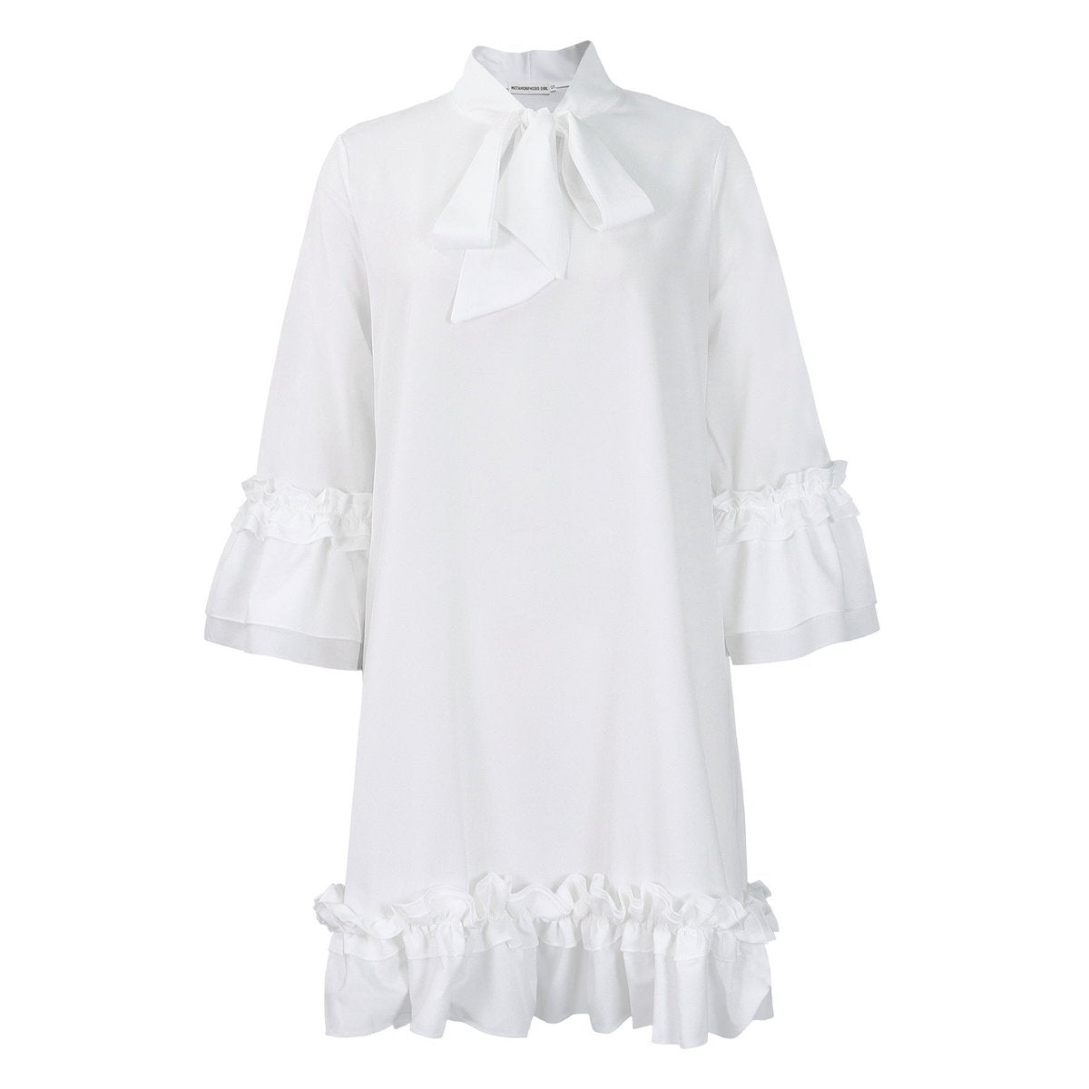 Anna | Dames Ruches Strikkkraag Tunic Jurk Driekwart Mouw