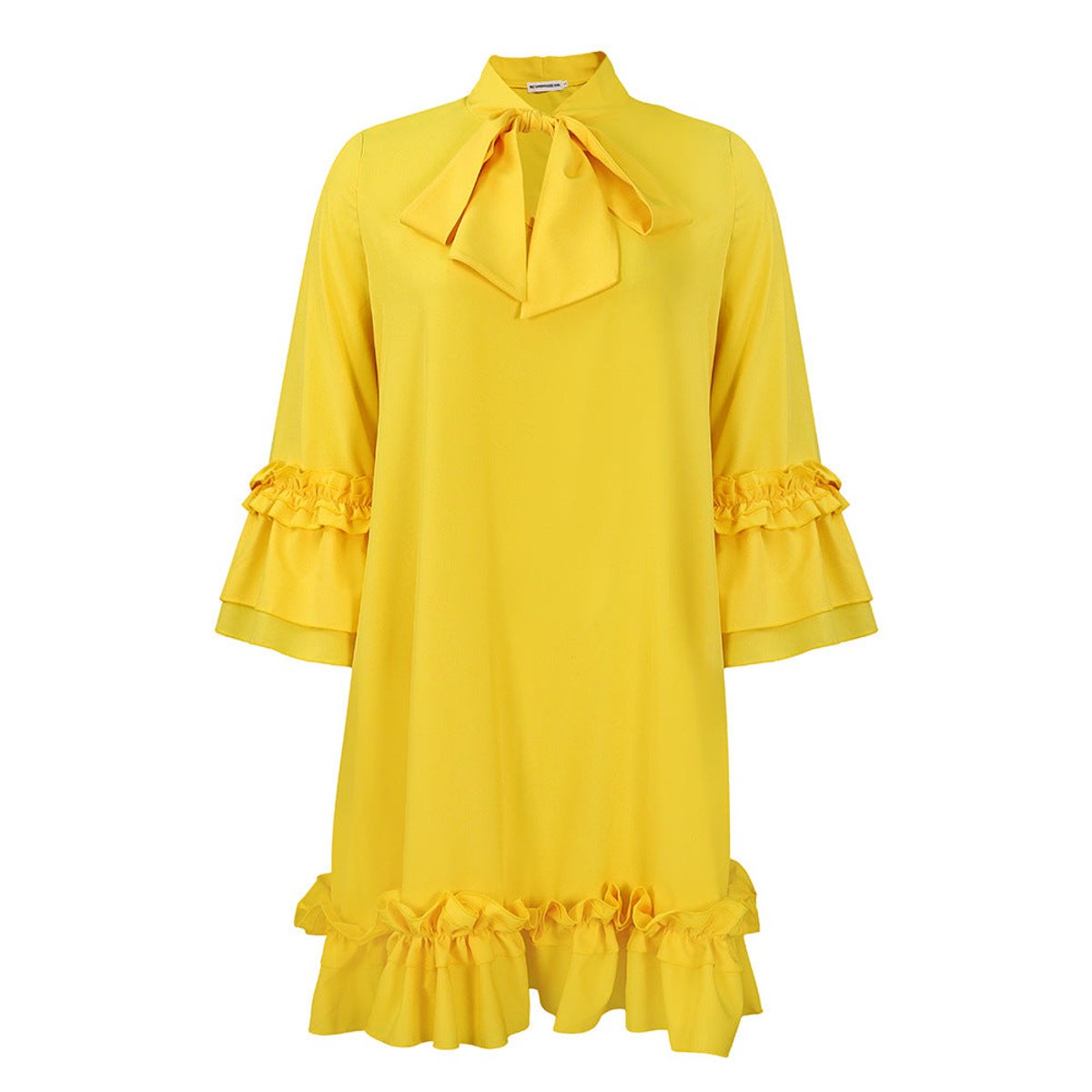 Anna | Dames Ruches Strikkkraag Tunic Jurk Driekwart Mouw