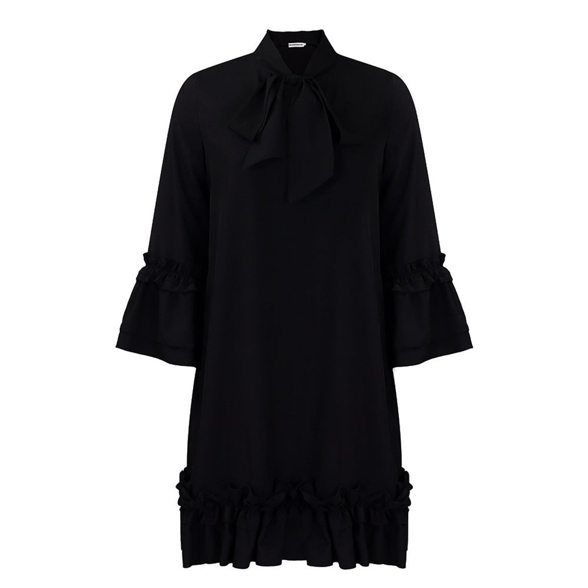 Anna | Dames Ruches Strikkkraag Tunic Jurk Driekwart Mouw