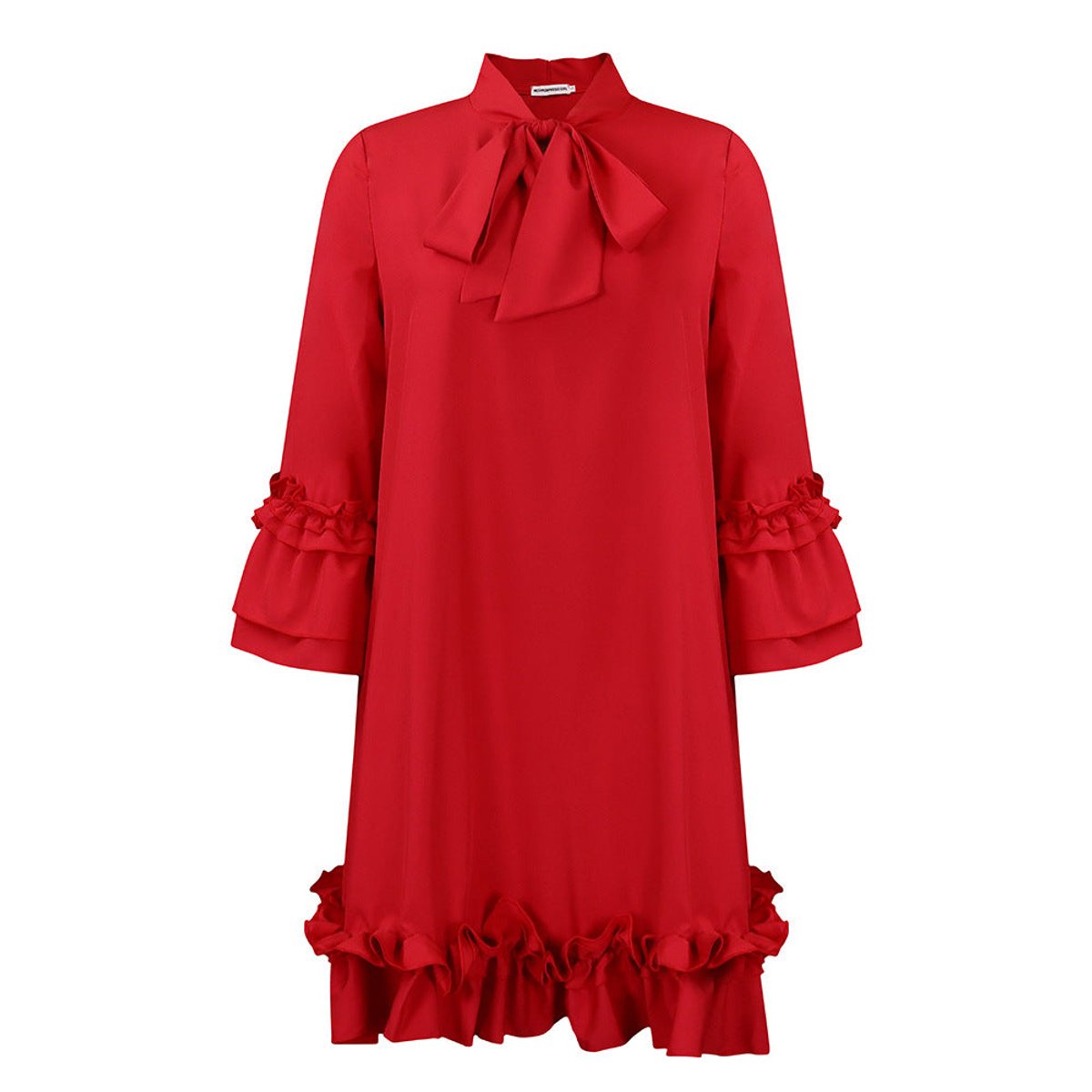 Anna | Dames Ruches Strikkkraag Tunic Jurk Driekwart Mouw