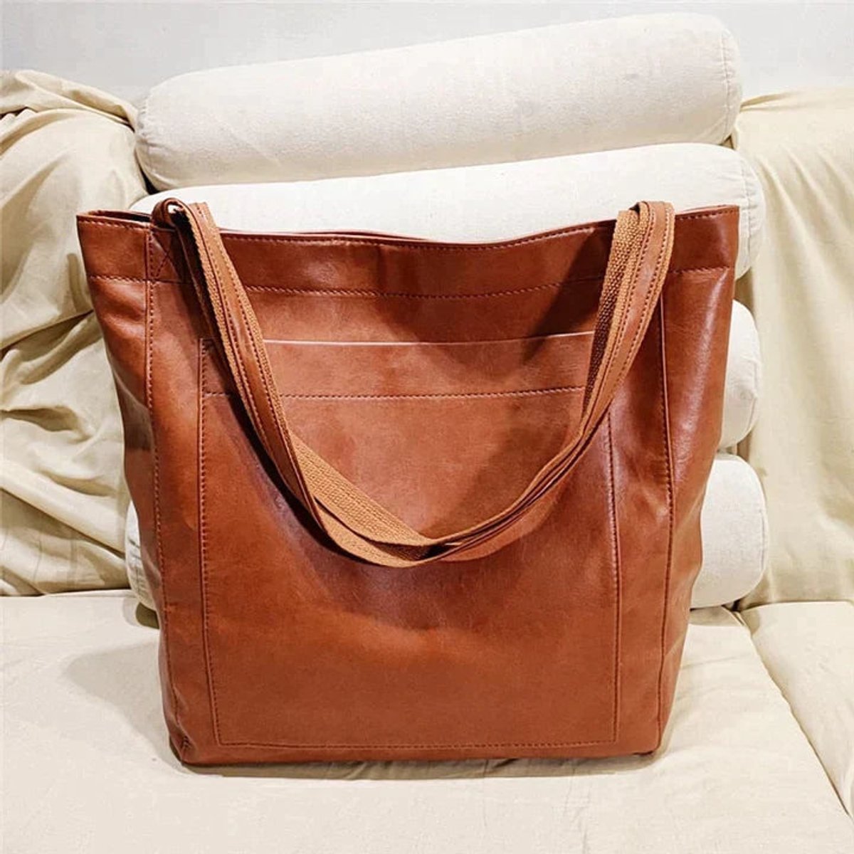 Sara | Dames Ruime Leren Tote Bag Klassiek Schoudertas