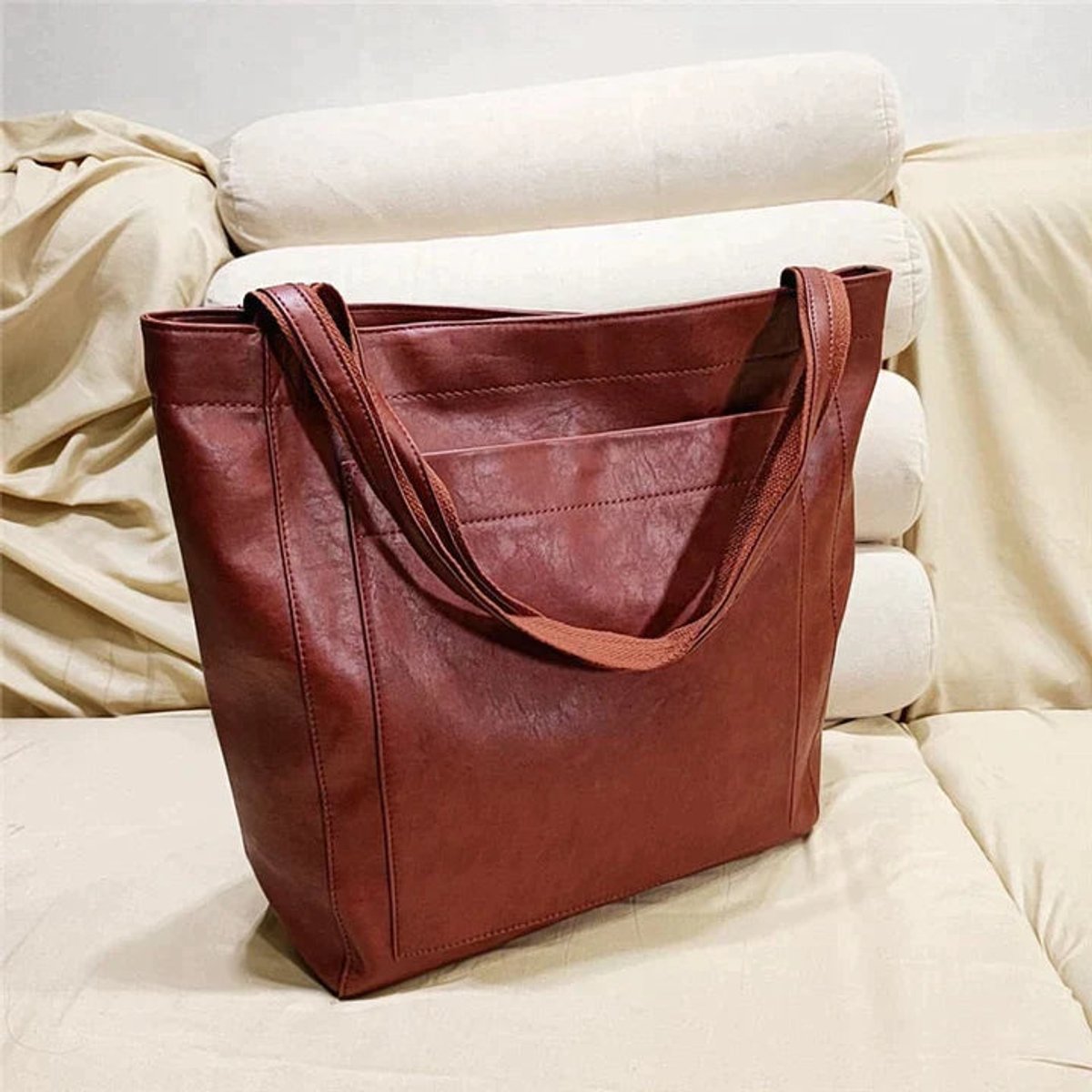 Sara | Dames Ruime Leren Tote Bag Klassiek Schoudertas