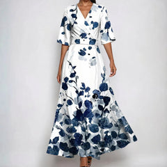 Anna | Dames Satijn Bloemenprint Wikkel Maxi Jurk V-hals Riem