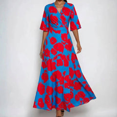 Anna | Dames Satijn Bloemenprint Wikkel Maxi Jurk V-hals Riem