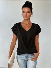 Lieke | Dames Satijn V-hals Twist-front Korte Mouw Top
