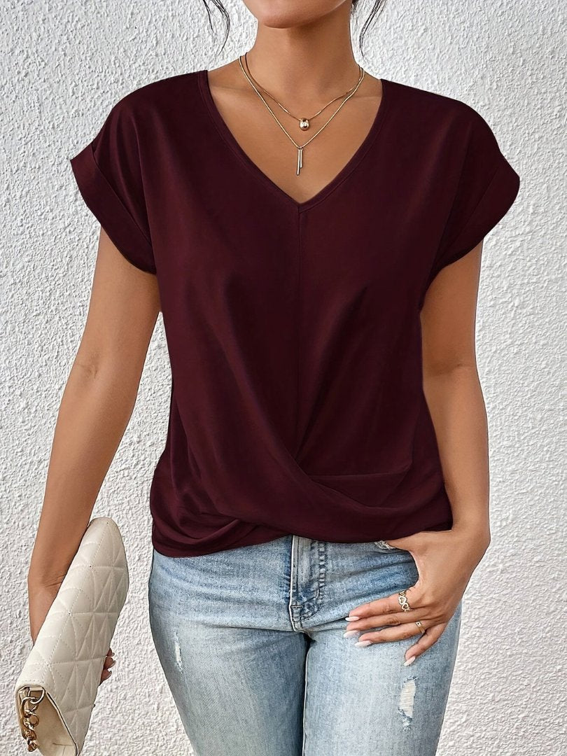 Lieke | Dames Satijn V-hals Twist-front Korte Mouw Top