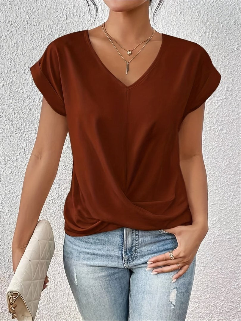 Lieke | Dames Satijn V-hals Twist-front Korte Mouw Top