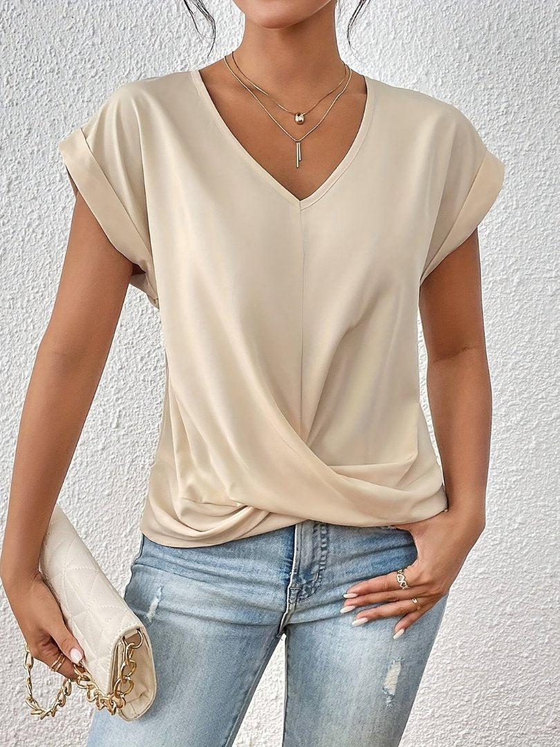 Lieke | Dames Satijn V-hals Twist-front Korte Mouw Top