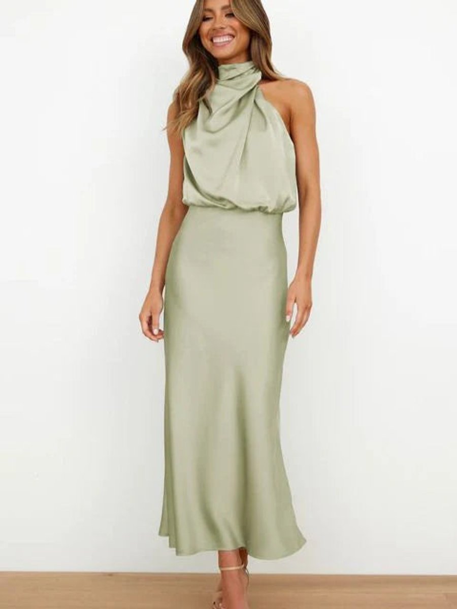 Lotte | Dames Satijnen Halter Midi Cocktail Party Dress Elegante Avondjurk