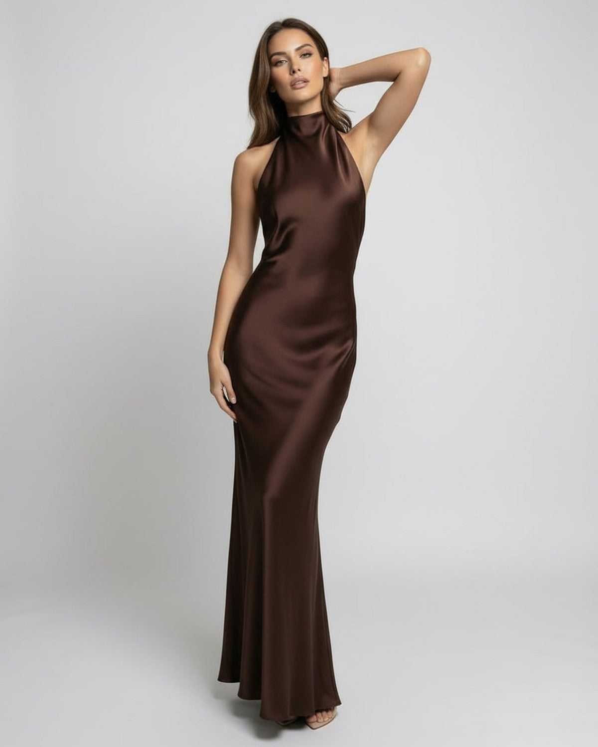 Lisa | Dames Satijnen Halter Neckholder Maxi Jurk Open Rug