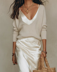 Lotte | Dames Satijnen Midi Long Sleeve Dress met Gebreide Pullover
